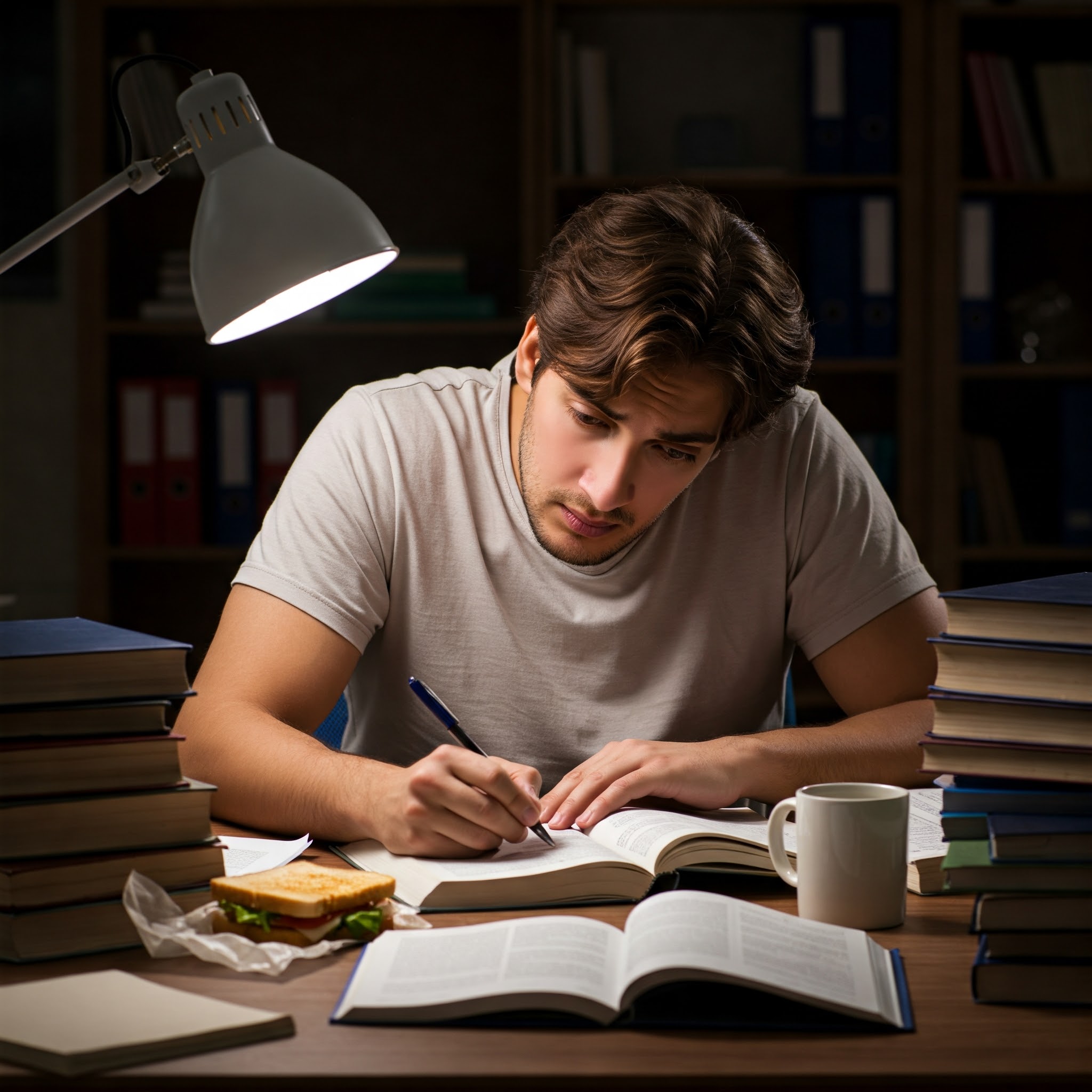 国家試験に向けて勉強している男性